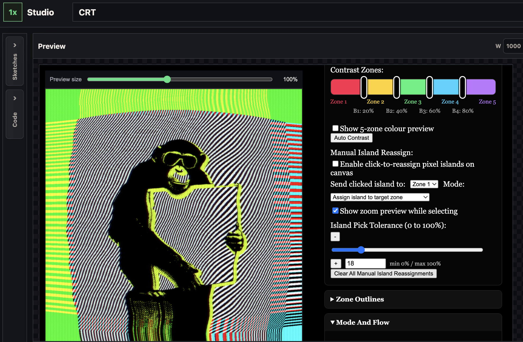 A glimpse of the 1xHarsh studio tool interface showing a Culture Monke artwork in progress